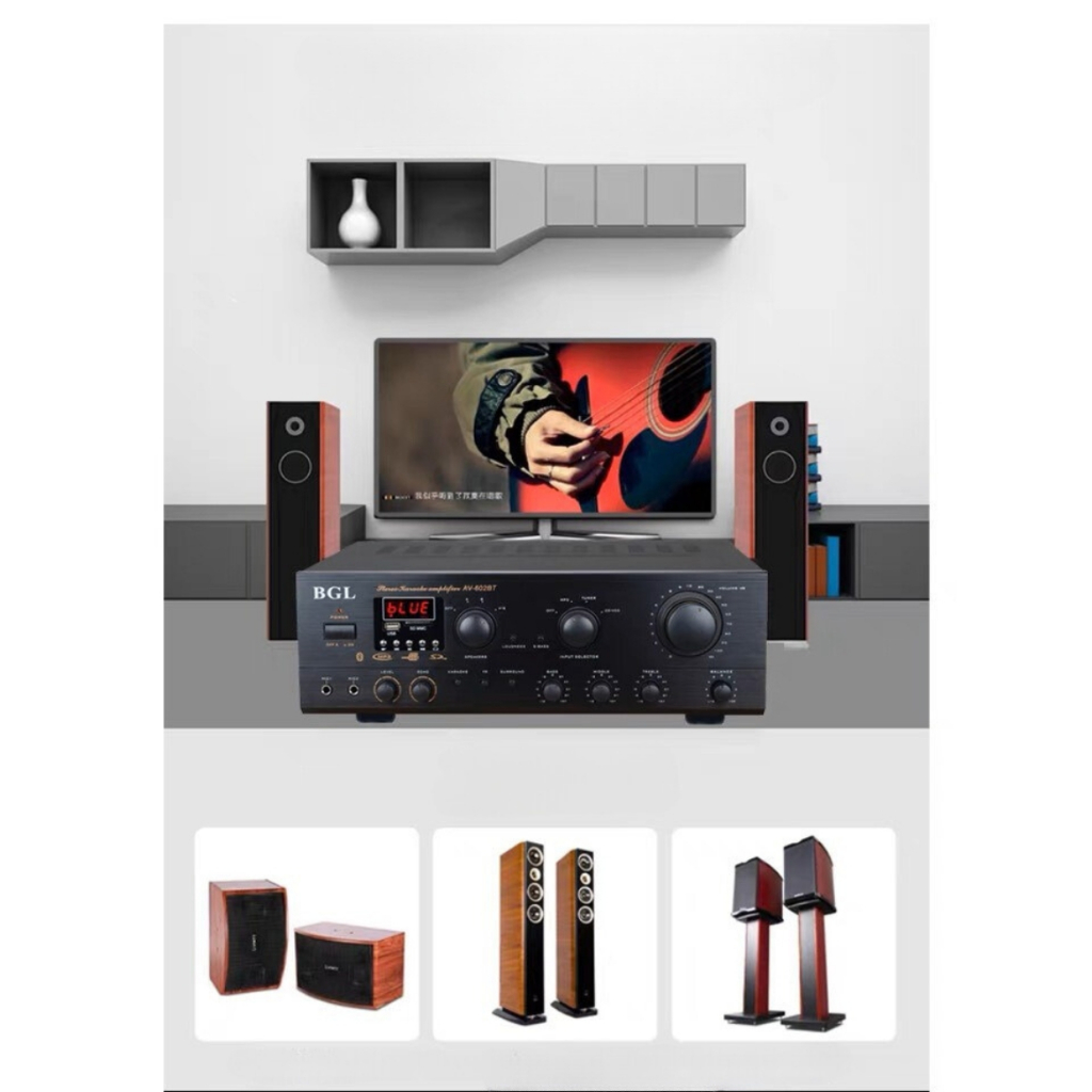 Amply Gunssi AV-602 có công suất lớn-khả năng tái tạo âm thanh-kết nối bluetooth-bảo hành 12 tháng
