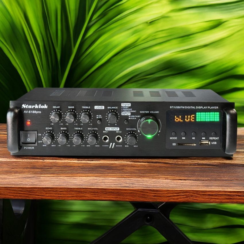 Amply Starklok AV-6188Pro – Amply Nghe Nhạc Bluetooth, Karaoke Gia Đình, Chống Nhiễu, Echo Hay