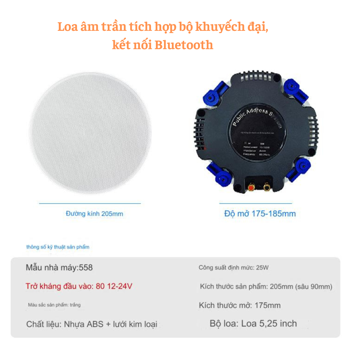 Loa Âm Trần 558 Bluetooth 5.0 - Không Dây - Chính Hãng – Phù Hợp Nhà Hàng, Spa