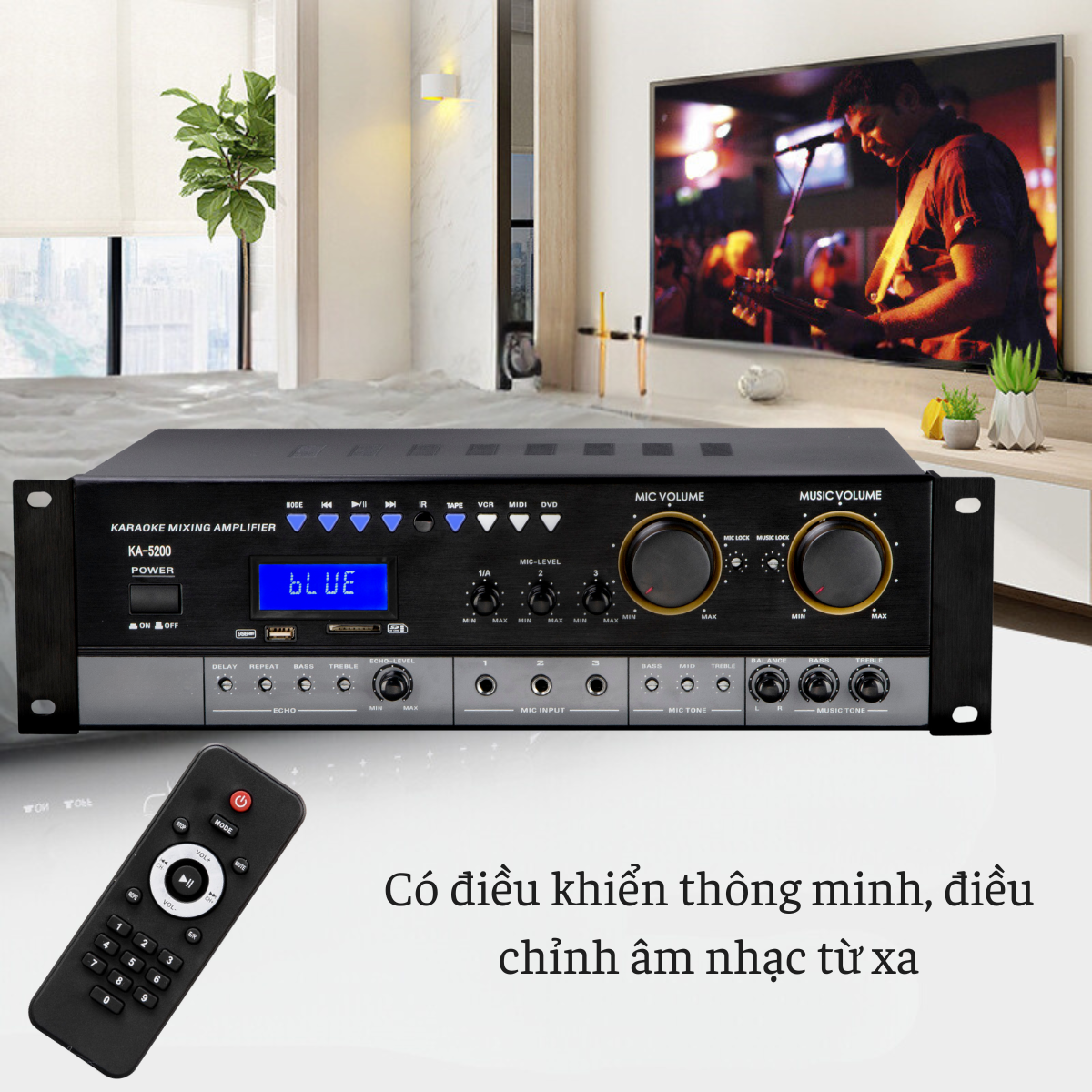 Amply đẩy liền vang Gunssi KA-5200 công suất lớn-có khả năng chống hú tốt-kết nối bluetooth dễ dàng