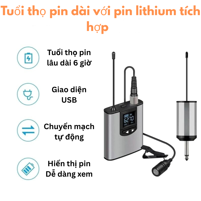 Loa Micro Trợ Giảng Không Dây, Micro Cài Áo/Thuyết Trình/Đi Dạy – Âm Thanh Rõ Nét, Pin Lâu, Kết Nối Ổn Định