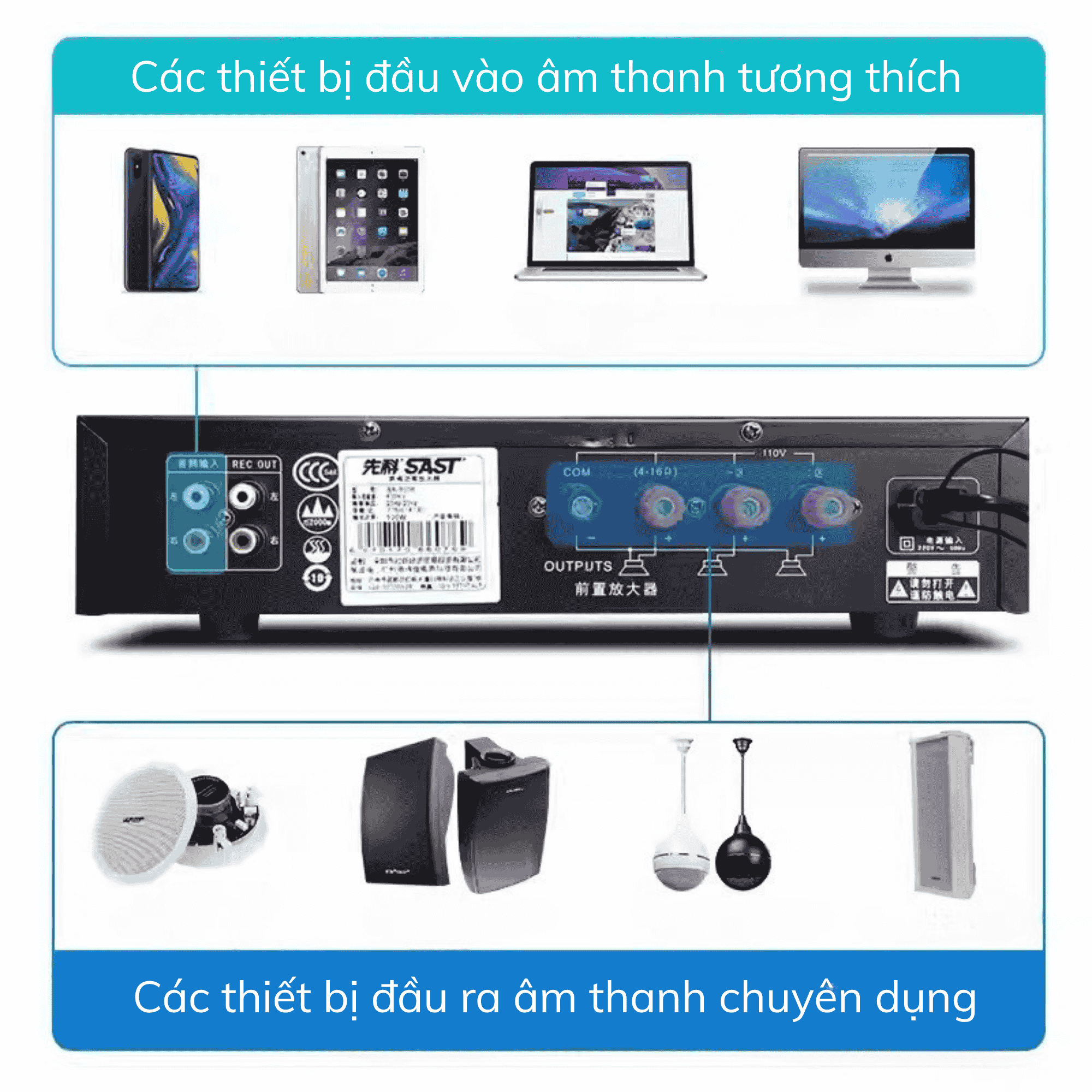 Amply SAST SA-9010 150W, Hỗ Trợ Bluetooth/ USB/ Thẻ SD/ AUX, Amply Chia 2 Vùng Âm Thanh, Hỗ Trợ Đài FM