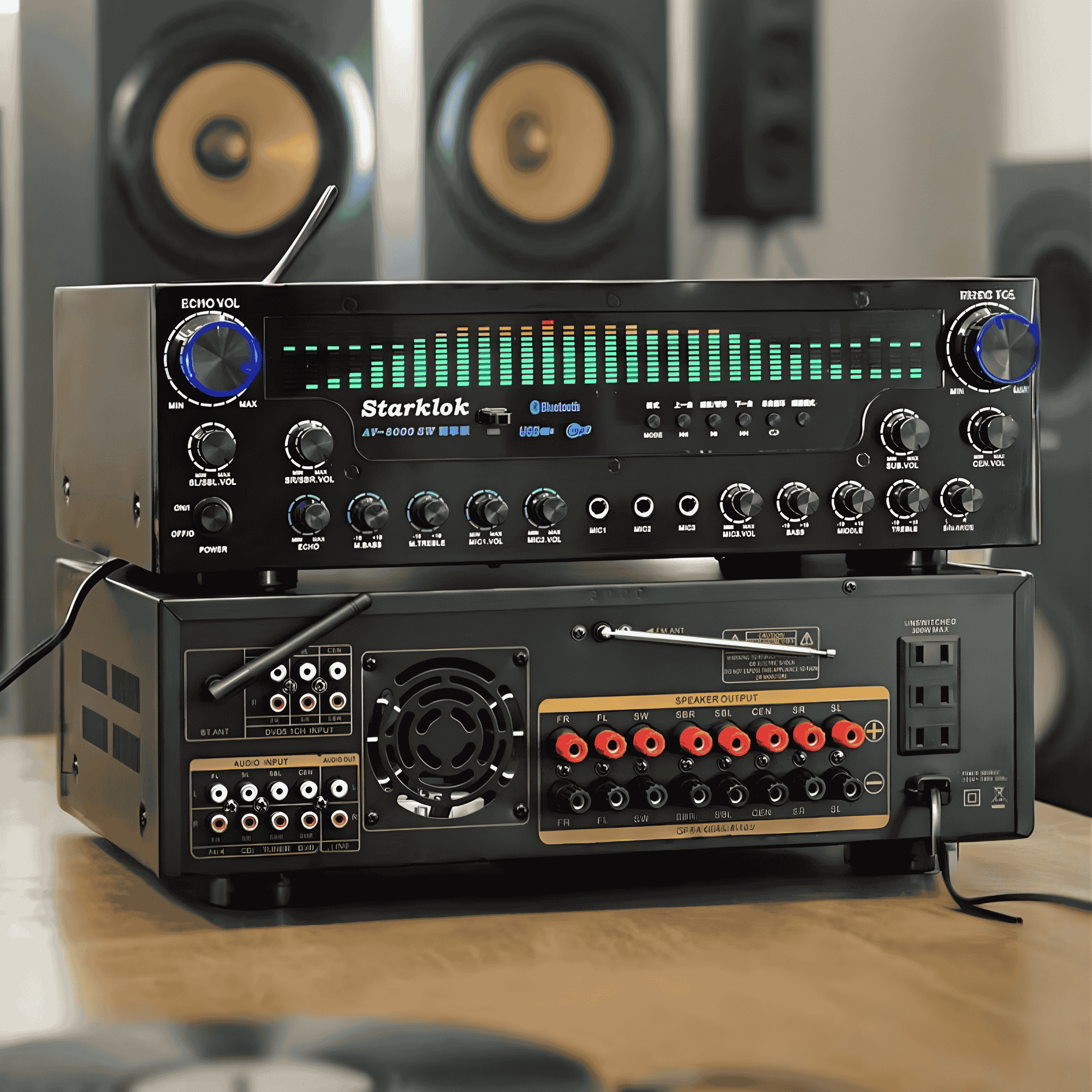 Amply Karaoke Starklok AV-8000SW, Amply Gia Đình Bluetooth 5.3, Hỗ Trợ 2 Cổng Sub