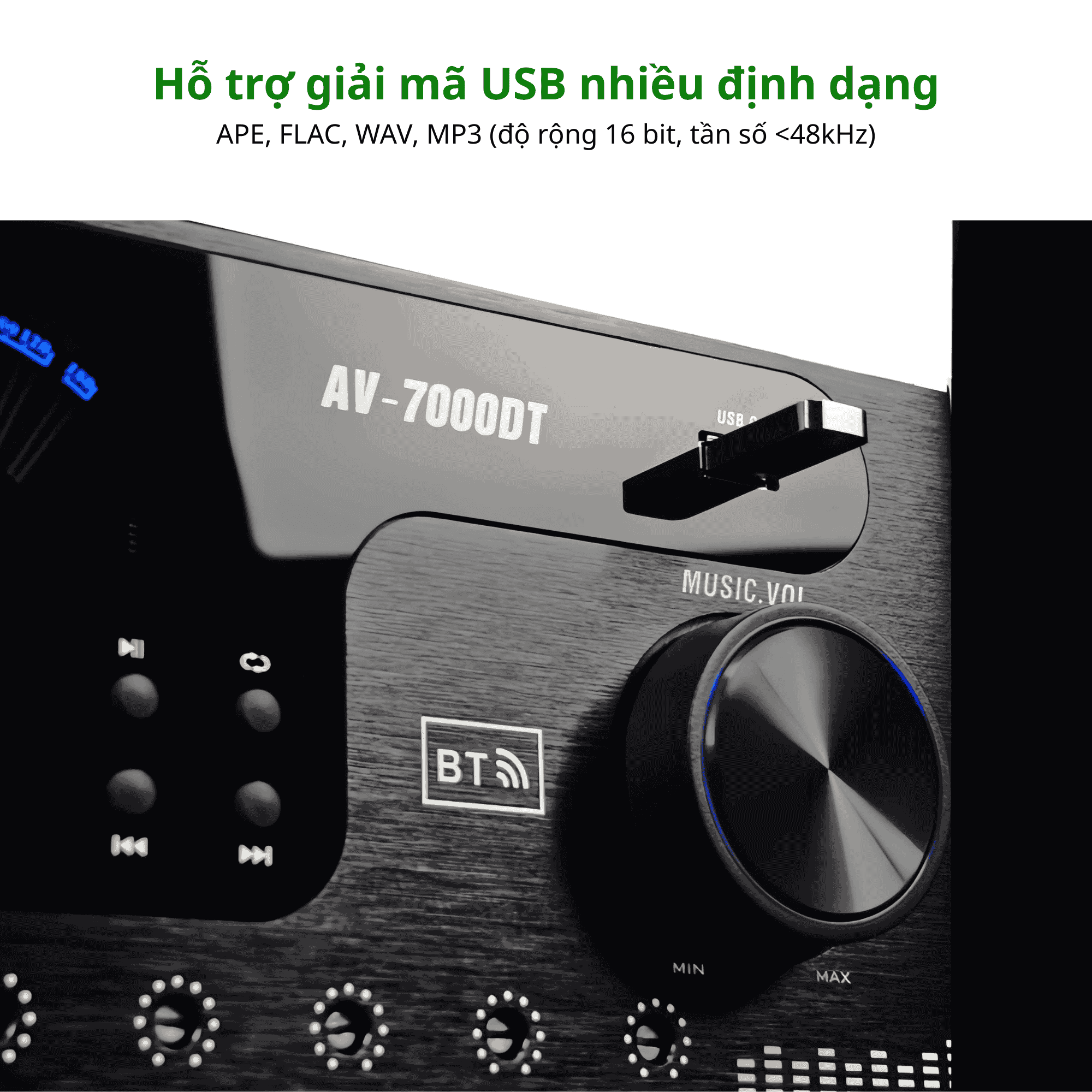 Amply Sunbuck AV-7000BT Chính Hãng 2600W, 4 Kênh, Bluetooth 5.4, DSP Thông Minh