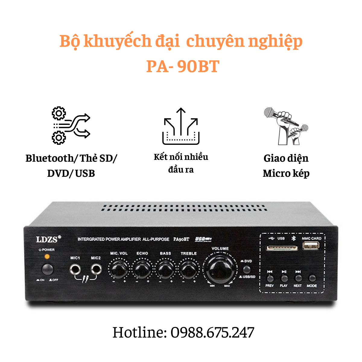 Amply bluetooth cho loa âm trần LDZS 90bt, công suất 120W, 70-100v