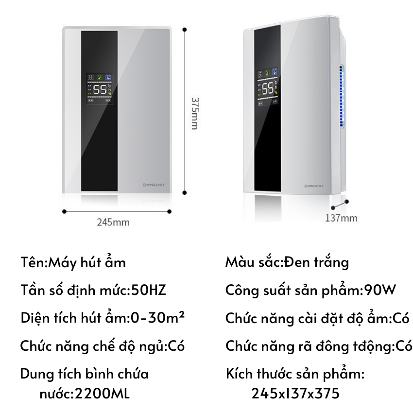 Máy Hút Ẩm 2L YANGZI CS10E Gunssi – Hút Ẩm Nhanh, Màn Hình LED, Phòng Ngủ & Gia Đình