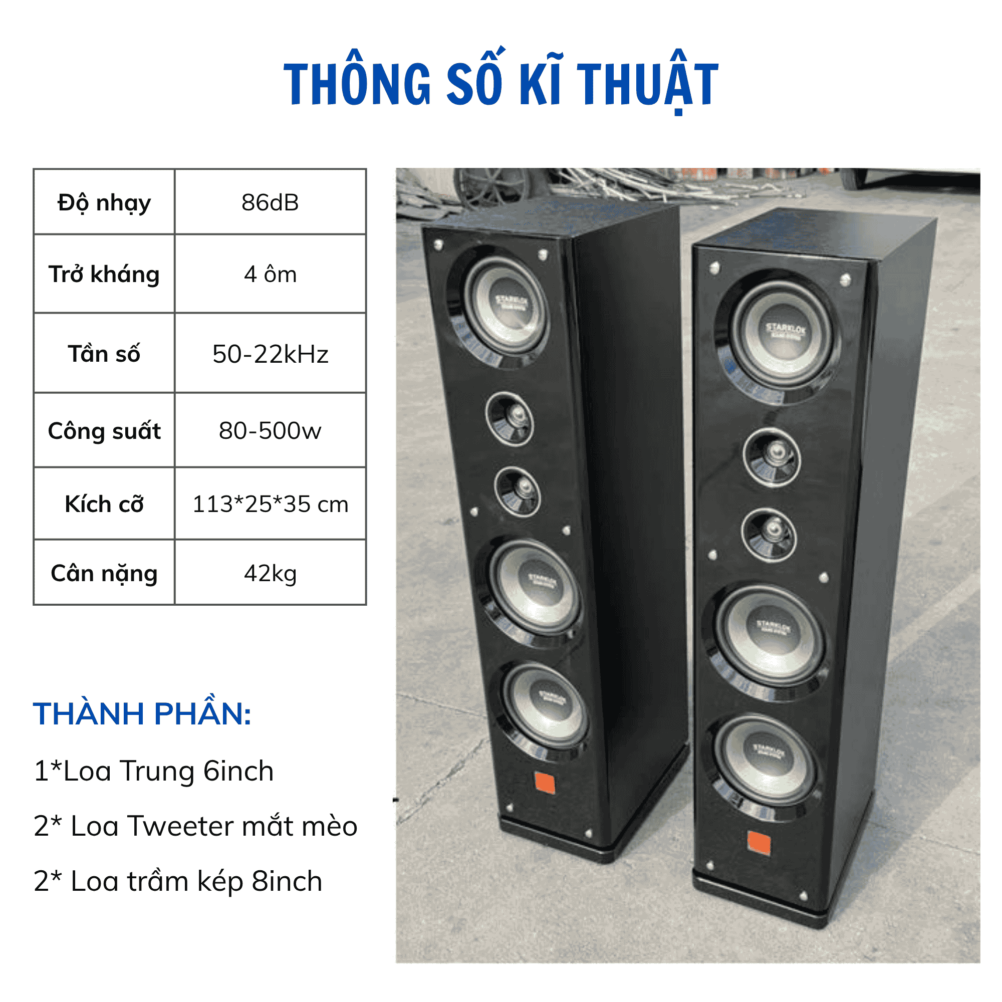 Loa Cây Starklok Cycle 9, Loa Đứng Sàn Công Suất 500W, Loa Bass Mạnh, Karaoke Gia Đình, Bảo Hành 12 tháng