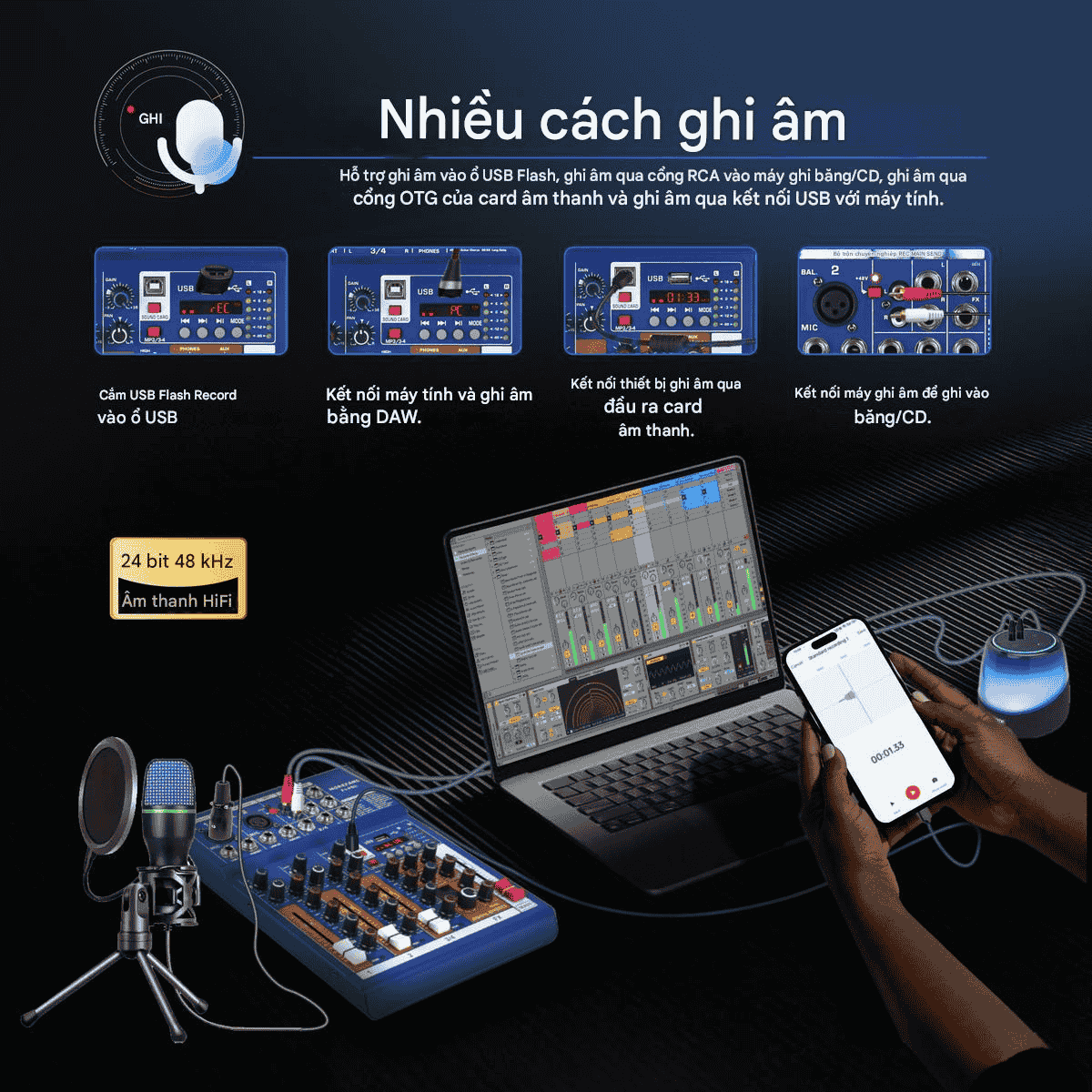 Bộ Chỉnh Âm Mixer F7 Pro – 7 Kênh Chuyên Nghiệp | Livestream • Karaoke • Thu Âm