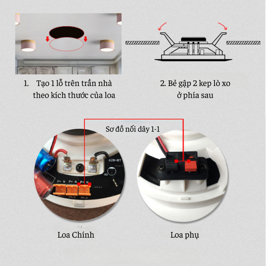Loa âm trần 628BT có Bluetooth không cần sử dụng amply, Loa âm trần công suất 20w, dùng cho phòng khách, phòng ngủ, cửa hàng, trung tâm thương mại,..