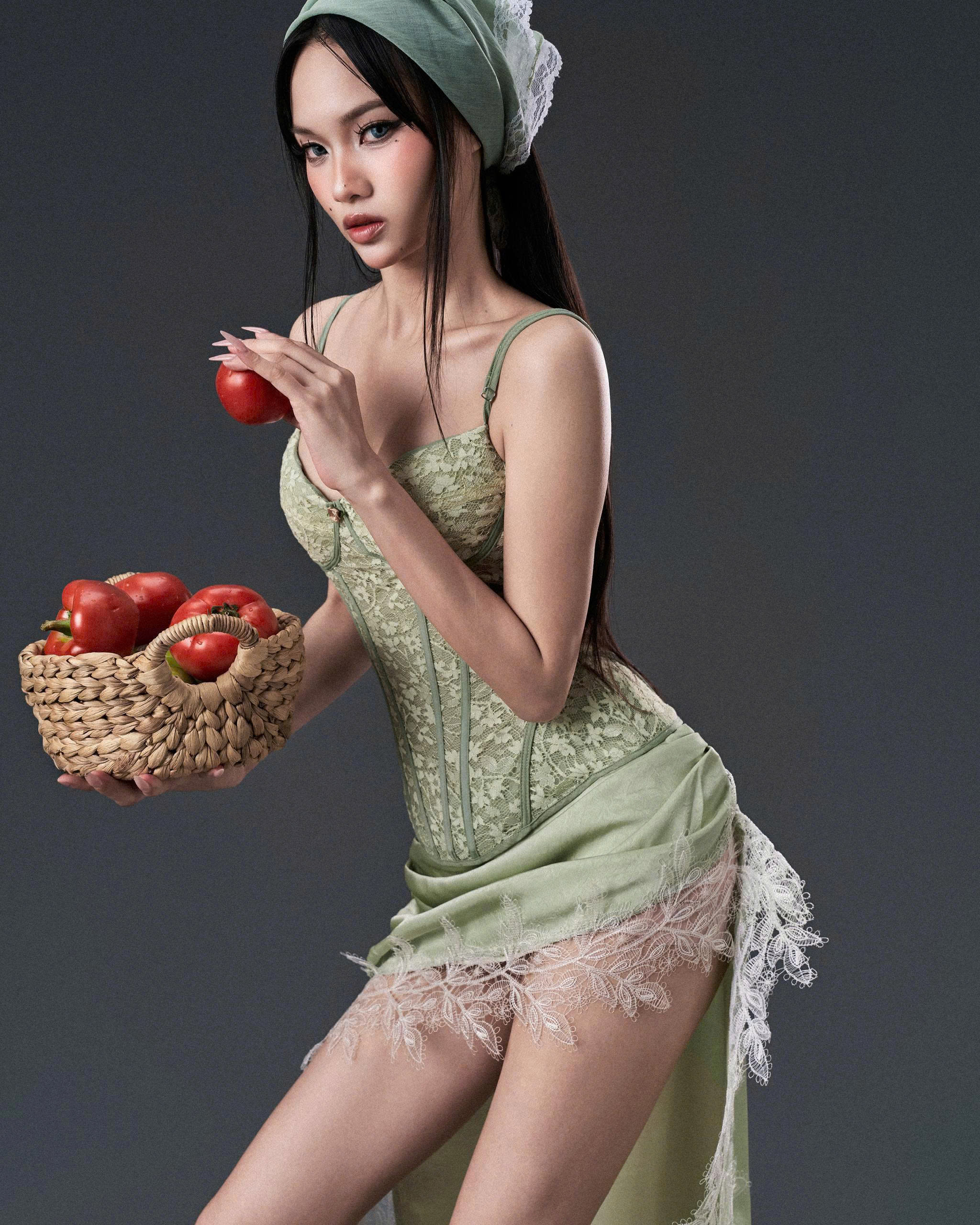 Áo corset cúp ngực ren chiết eo xanh bơ - Jade Corset