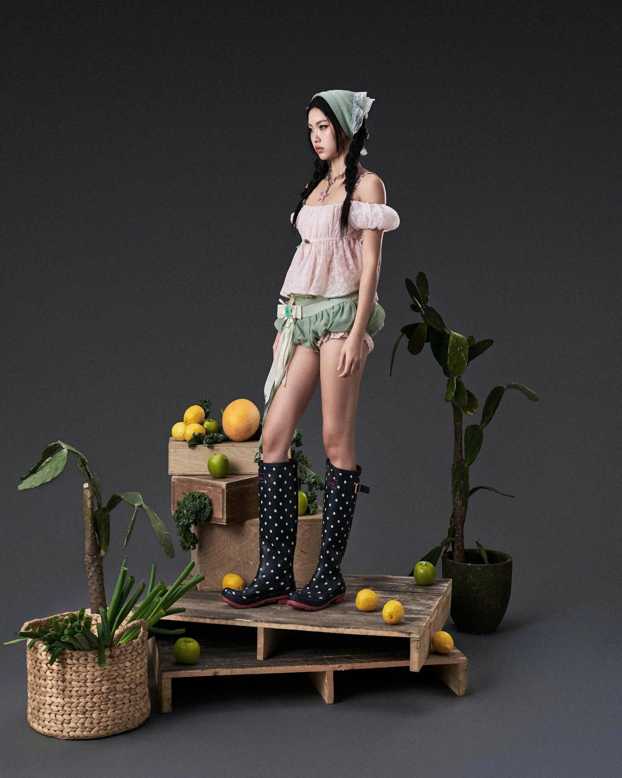 Quần bí ngắn xanh lá non phối ren - Yuyu Shorts