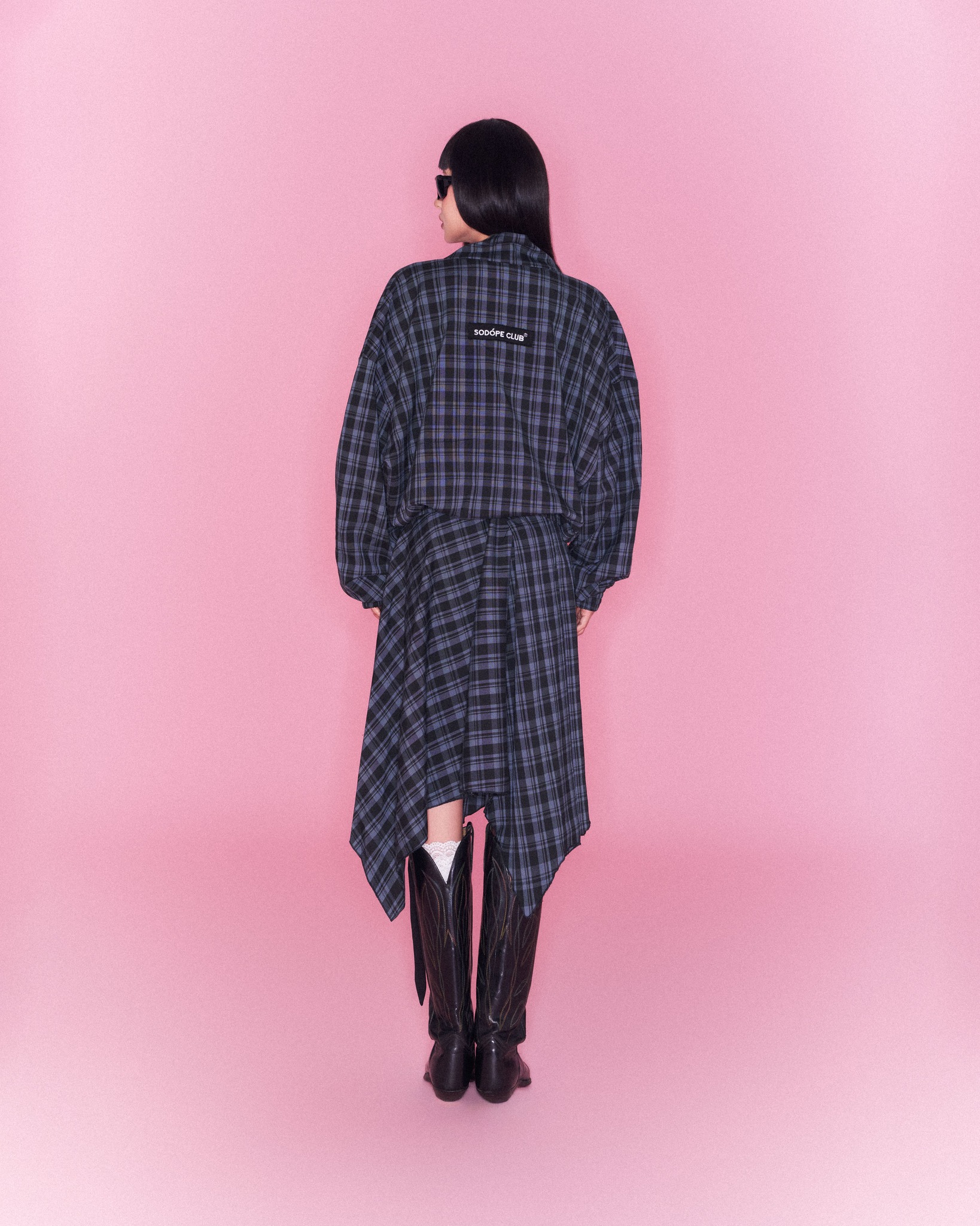 Áo khoác dài sọc caro xanh - Fox Coat