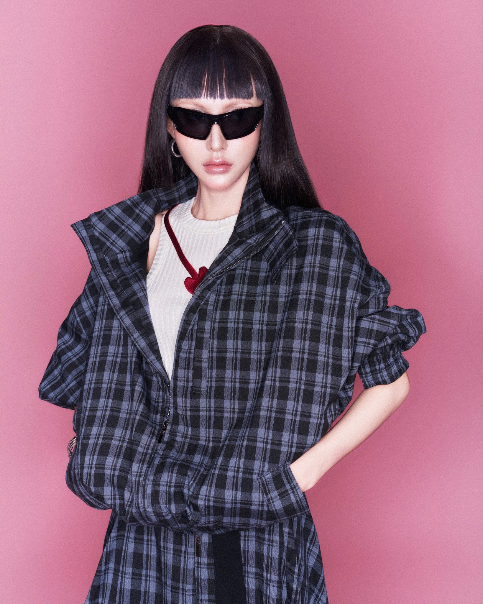 Áo khoác dài sọc caro xanh - Fox Coat