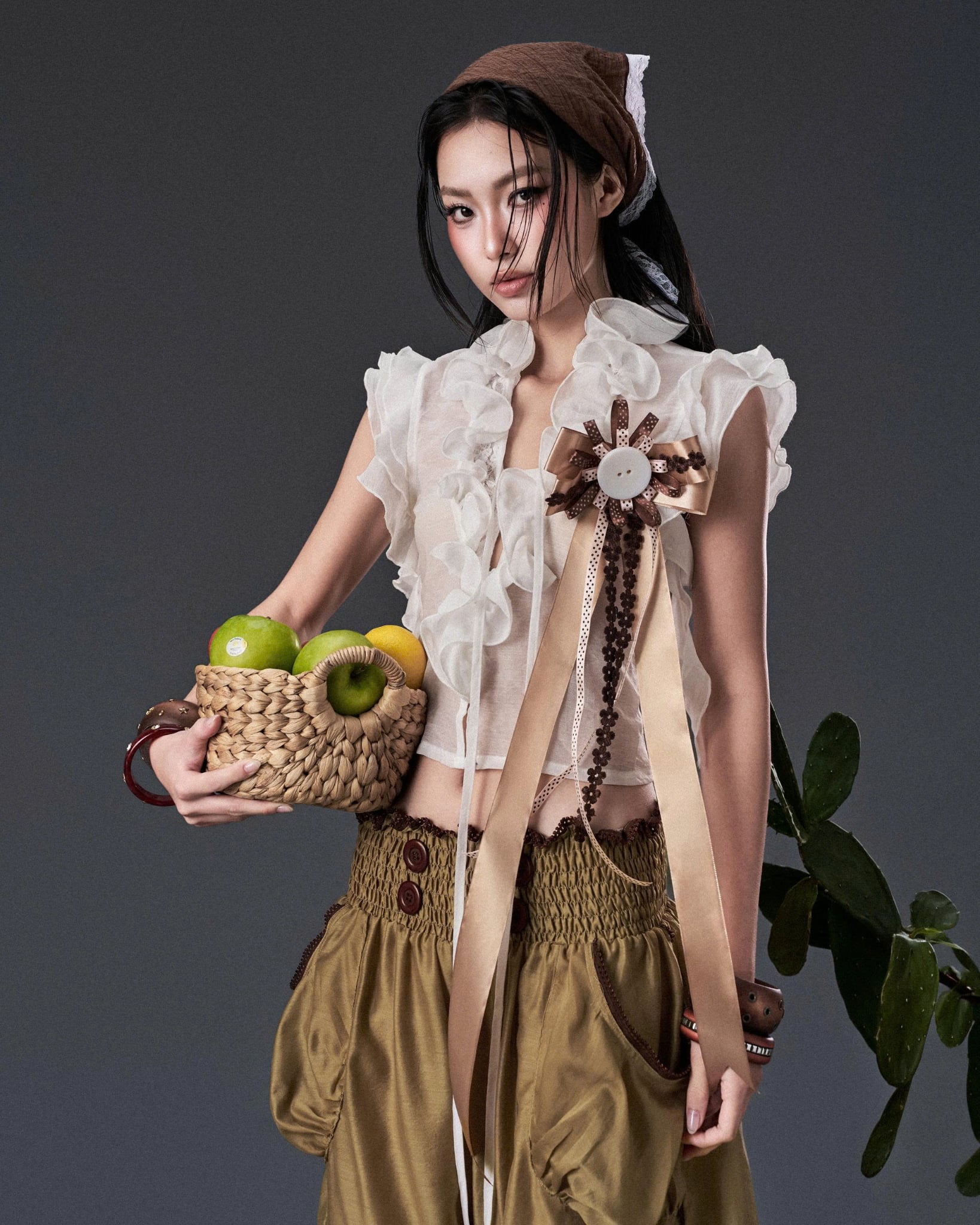 Áo voan kiểu viền bào ko tay thắt dây lưng - Lin Top