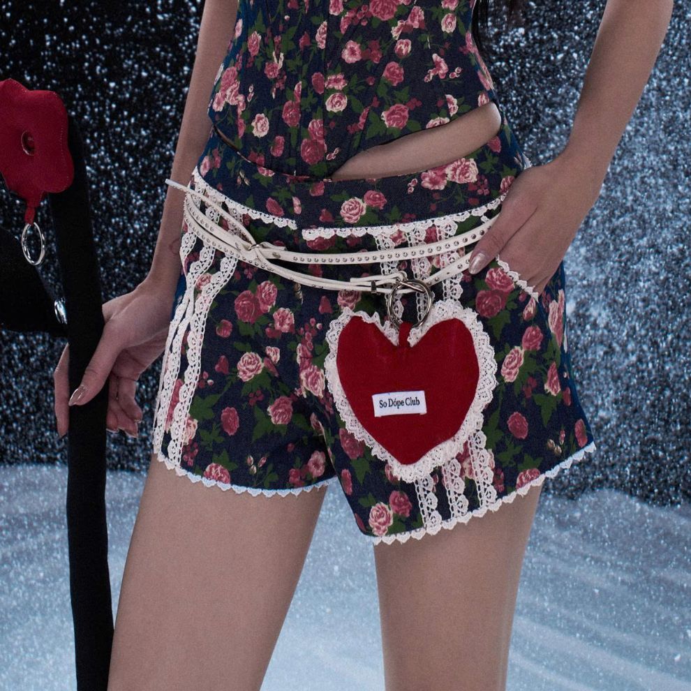 Quần short jeans xanh phối họa tiết - Winterfall Shorts