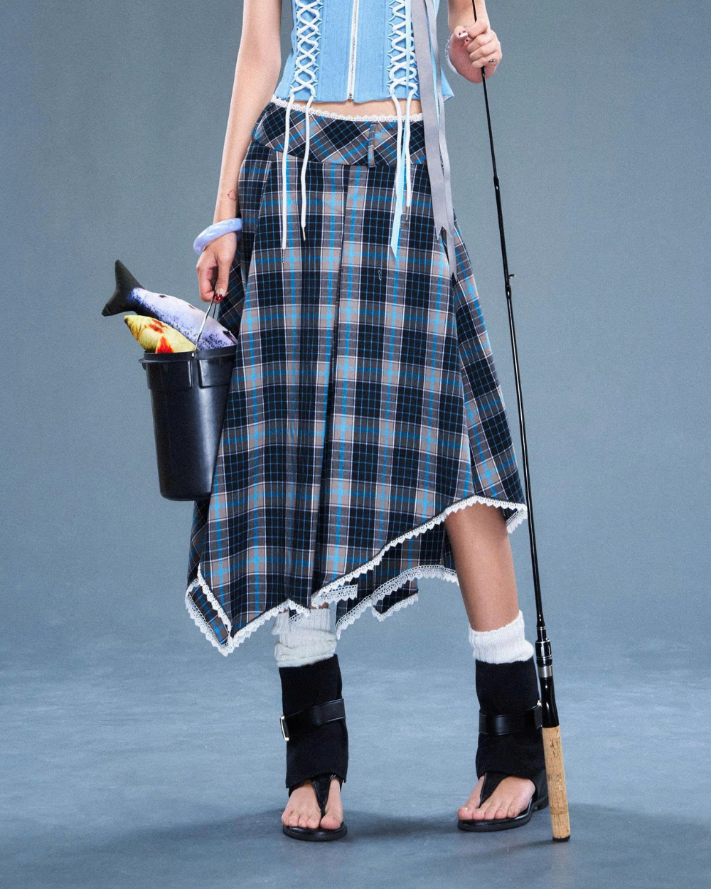 Chân váy lửng đuôi cá sọc xanh phối ren - Gambit Skirt