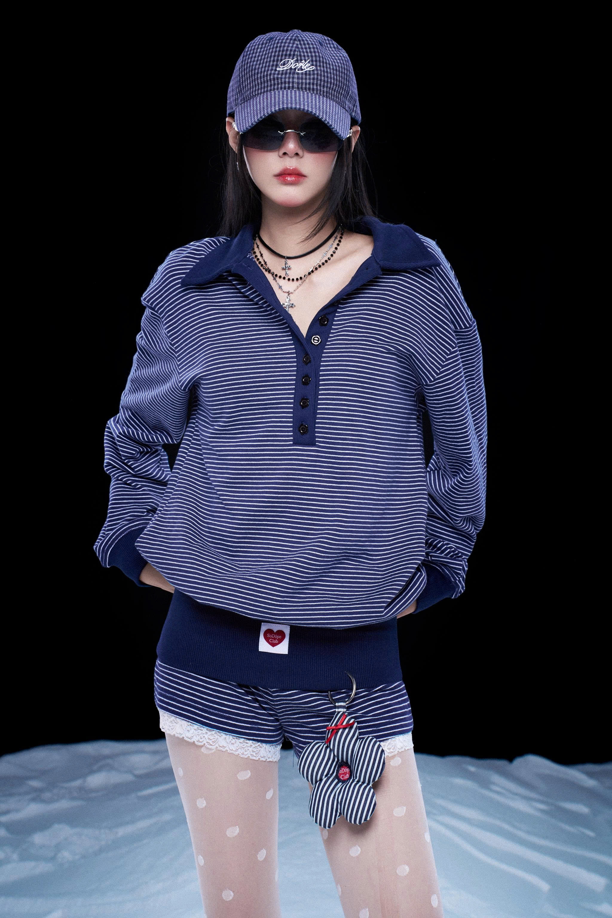 Áo polo thun kẻ sọc xanh trắng tay dài - Whispers Top