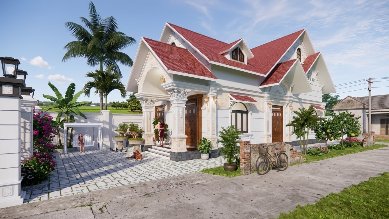 🏠 V906 | Mẫu nhà mái Thái 1 tầng đẹp, chuẩn tỷ lệ cho khu đất rộng vùng quê và ven đô