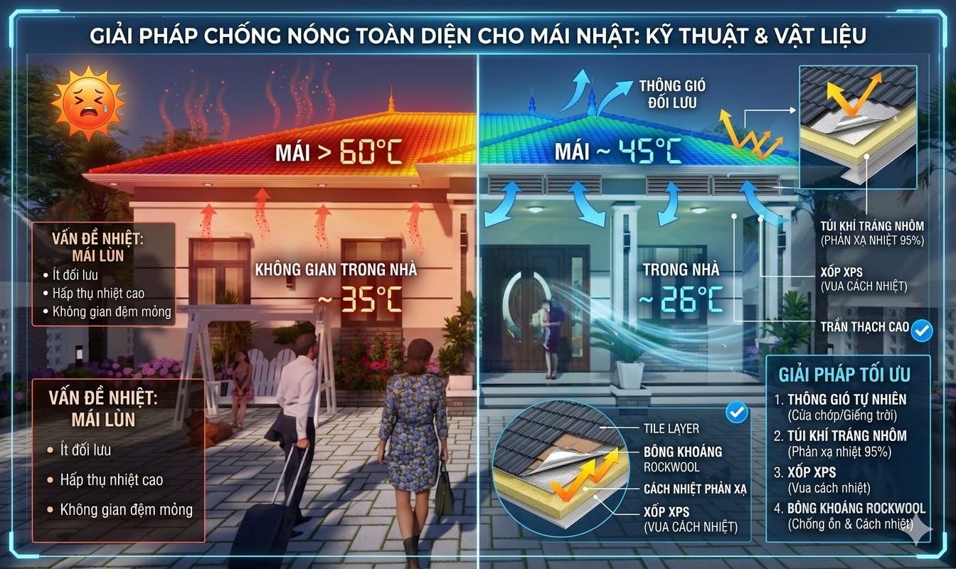 CÁC GIẢI PHÁP CHỐNG NÓNG CHO MÁI NHẬT: ƯU VÀ NHƯỢC ĐIỂM CHI TIẾT