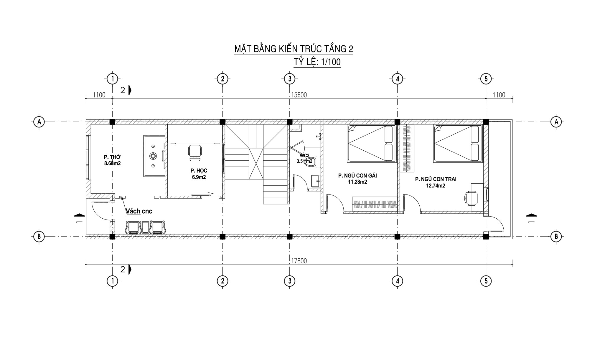 V715 | Bản vẽ thiết kế full hồ sơ mẫu nhà phố 2 tầng 1 tum, 3 phòng ngủ, kích thước 5x17m. TẶNG hồ sơ dự toán khối lượng!