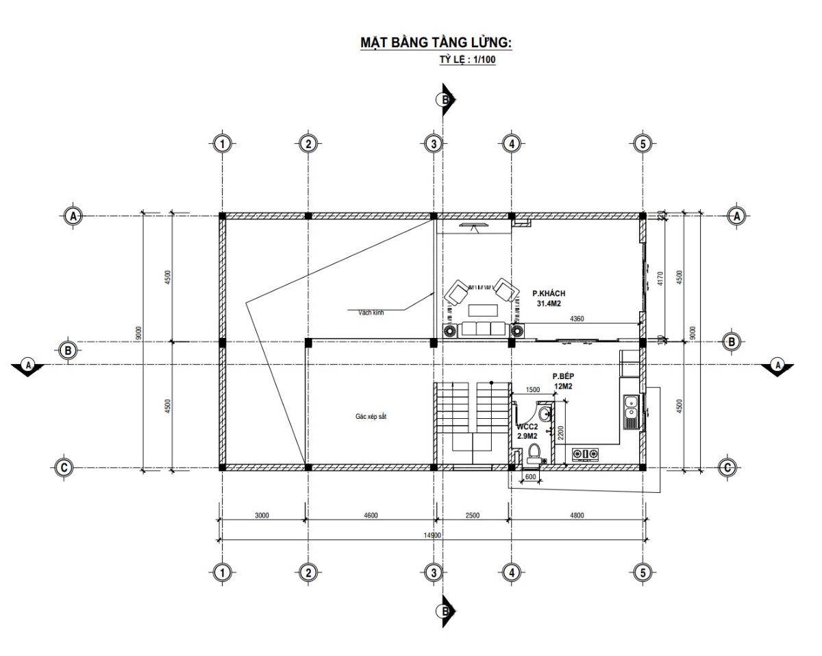 V520 | Bản vẽ thiết kế Full hồ sơ mẫu nhà phố 4 tầng có tầng lửng, 5 phòng ngủ, kích thước 9x15m, bản in A3 đẹp, phối cảnh 3D