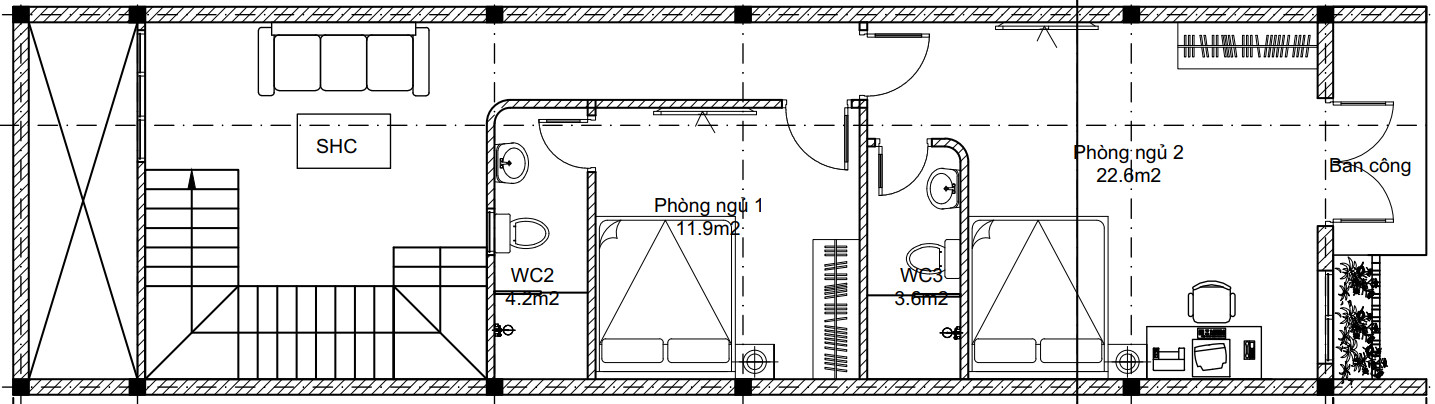 V910 | Bản vẽ kiến trúc mẫu thiết kế nhà phố đẹp hiện đại 3 tầng kích thước 5x20, 2 phòng ngủ có thể mở rộng lên 3