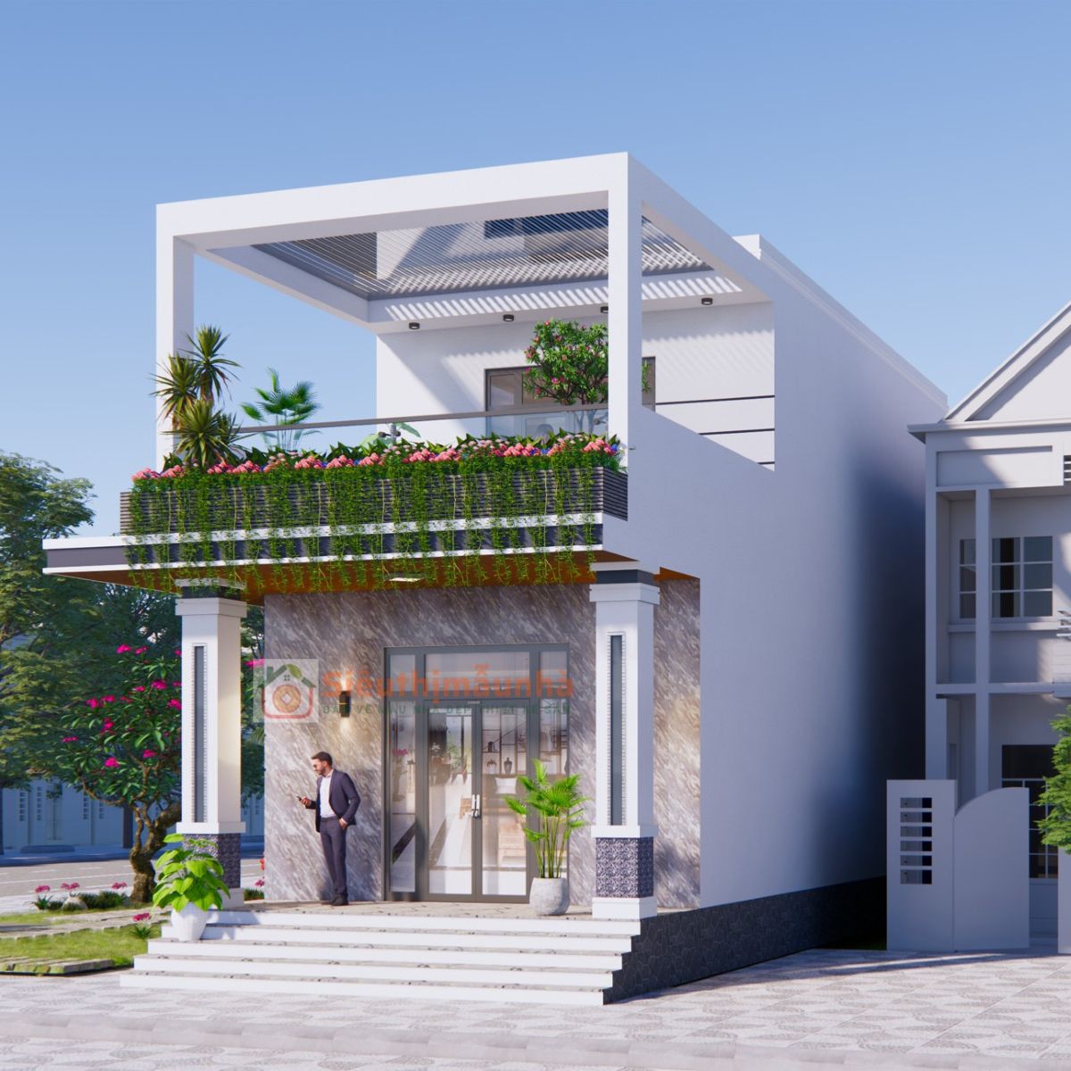 V680 | Bản vẽ thiết kế Kiến trúc & Điện nước mẫu nhà phố 2 tầng 2 phòng ngủ, kích thước 5.4x12.5m, in A3 đẹp, chi phí tiết kiệm