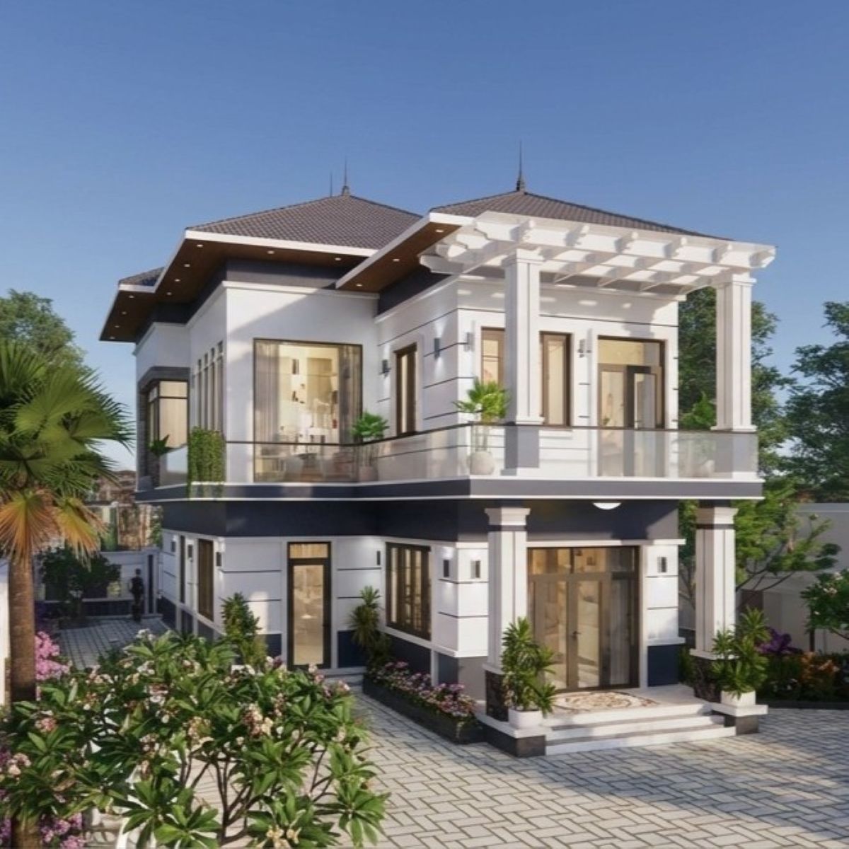 V731 | Bản vẽ phương án công năng mẫu nhà mái Nhật 2 tầng 3 phòng ngủ và 1 phòng làm việc, kích thước 8x15m, bản in A3 đẹp