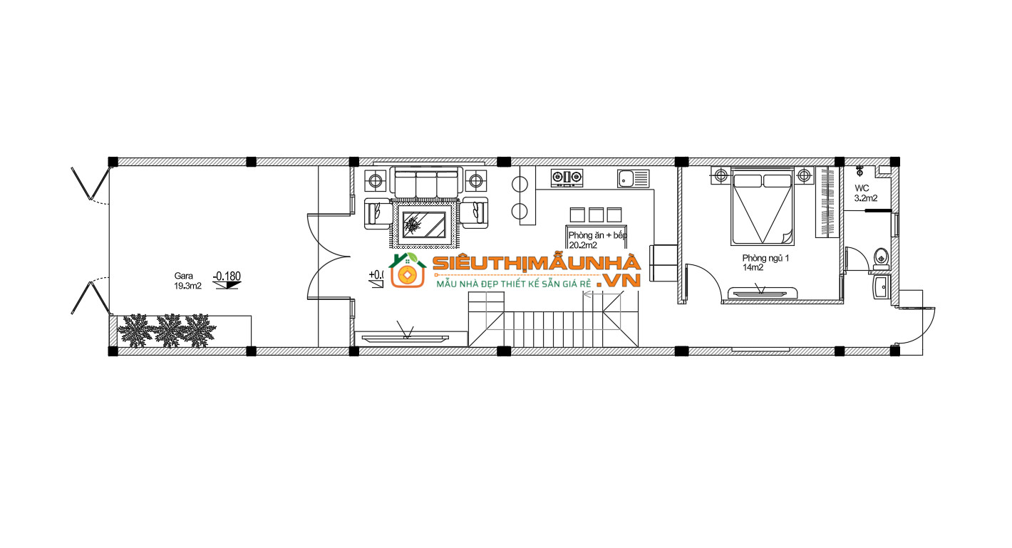 V815 | Mẫu nhà phố hiện đại kích thước 5,7x17m 2 tầng 4 phòng ngủ đầy đủ hồ sơ thiết kế