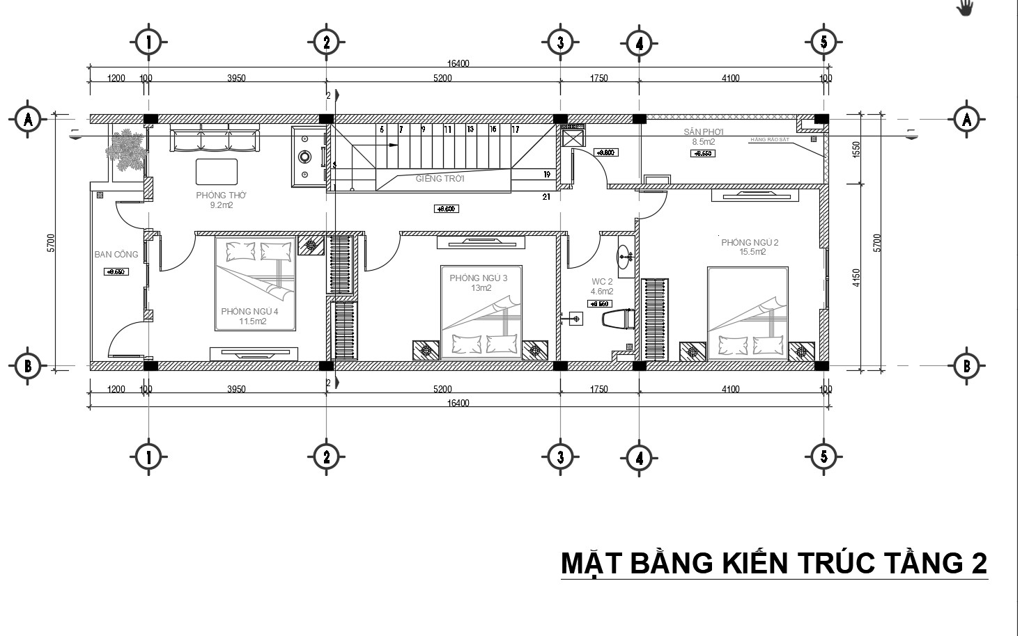V820 | Mẫu thiết kế nhà phố hiện đại 2 tầng 4 phòng ngủ kích thước 5,7x17m