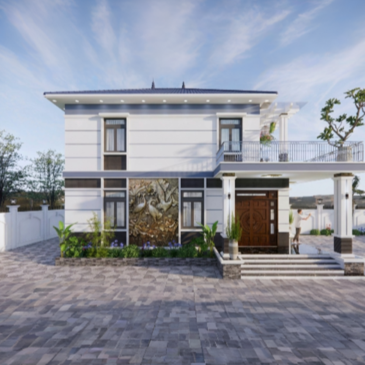 V721 | Bản vẽ thiết kế full hồ sơ mẫu nhà mái Nhật hiện đại 2 tầng 6 phòng ngủ, kích thước 10x14m, bản in A3 đẹp, phối cảnh 3D