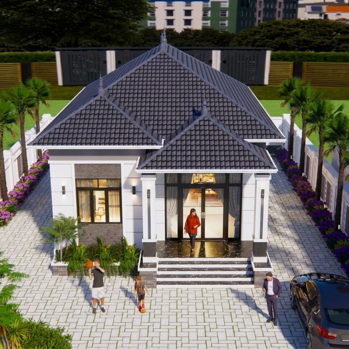 V779 | Bản vẽ thiết kế Kiến trúc, Kết cấu mẫu nhà mái Nhật 1 tầng, 2 phòng ngủ, kích thước 8x15m, bản in A3 đẹp, phối cảnh 3D