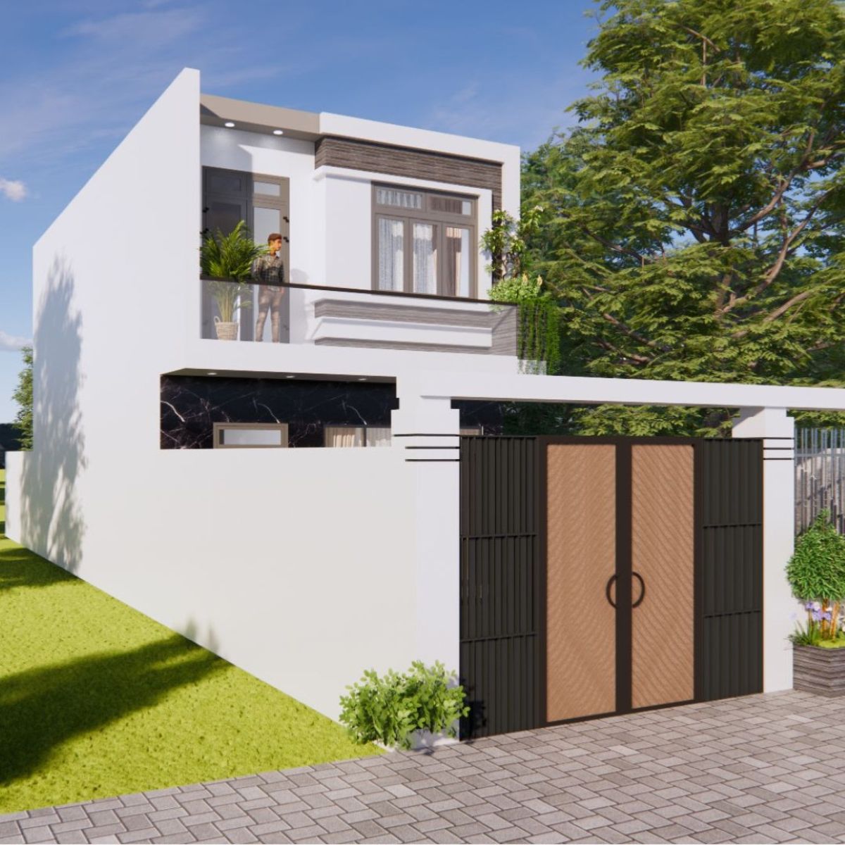 V700 | Bản vẽ thiết kế full hồ sơ mẫu nhà phố hiện đại 2 tầng 3 phòng ngủ, kích thước 6x13m, bản in A3 đẹp, phối cảnh 3D