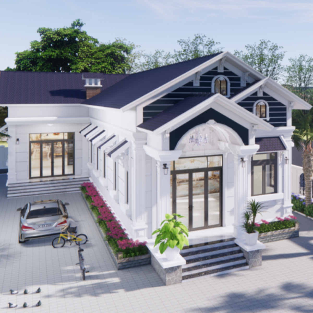 V376 | Bản vẽ thiết kế Full hồ sơ mẫu nhà mái Thái sang trọng 1 tầng 3 phòng ngủ, kích thước 11x24m, bản in A3 đẹp, phối cảnh 3D