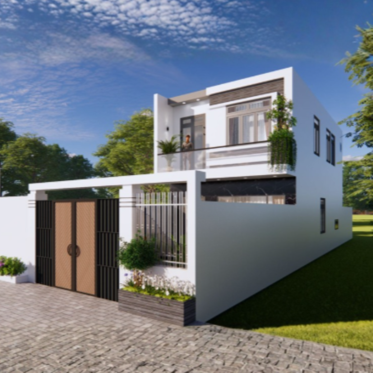 V700 | Bản vẽ thiết kế full hồ sơ mẫu nhà phố hiện đại 2 tầng 3 phòng ngủ, kích thước 6x13m, bản in A3 đẹp, phối cảnh 3D