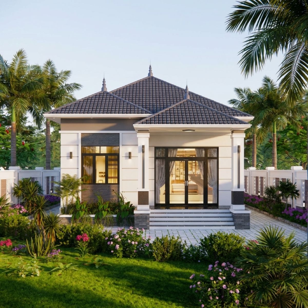 V779 | Bản vẽ thiết kế Kiến trúc, Kết cấu mẫu nhà mái Nhật 1 tầng, 2 phòng ngủ, kích thước 8x15m, bản in A3 đẹp, phối cảnh 3D