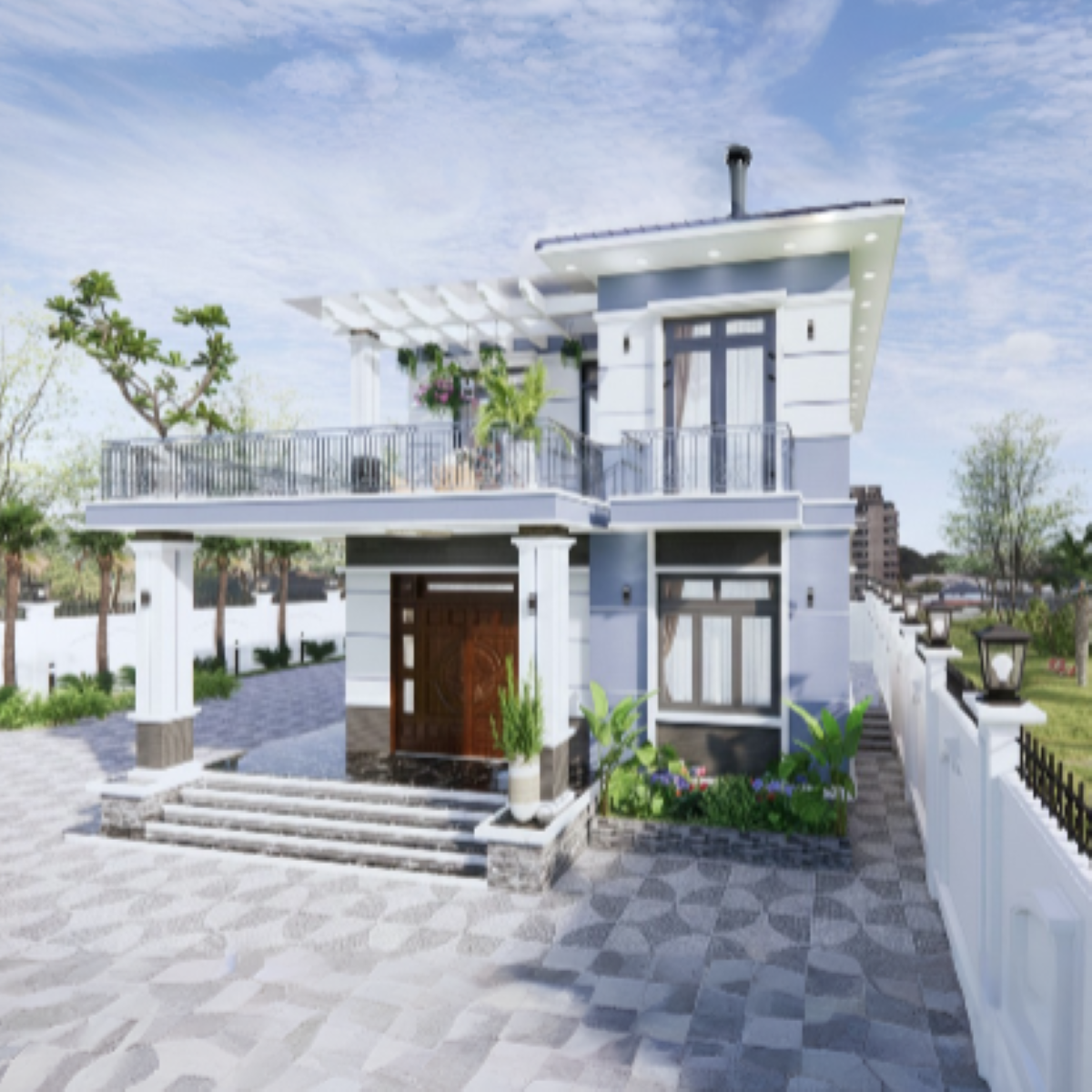 V721 | Bản vẽ thiết kế full hồ sơ mẫu nhà mái Nhật hiện đại 2 tầng 6 phòng ngủ, kích thước 10x14m, bản in A3 đẹp, phối cảnh 3D