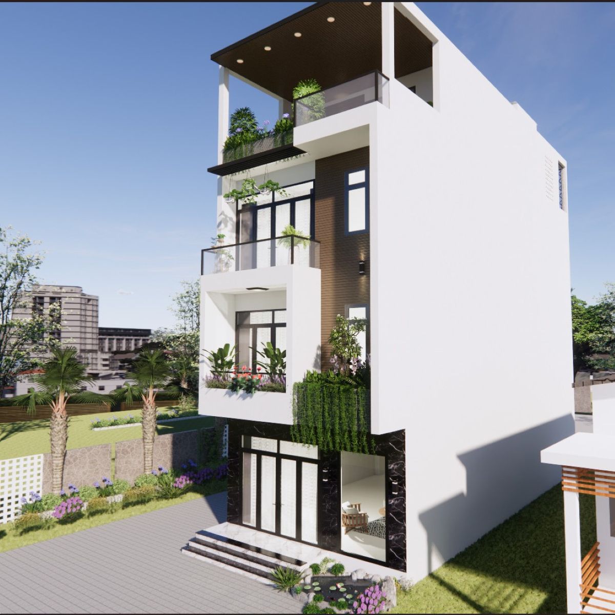 V521 | Bản vẽ thiết kế Full hồ sơ mẫu nhà phố hiện đại 4 tầng 1 tum, kích thước 6x17m, 5 phòng ngủ, bản in A3 đẹp phối cảnh 3D