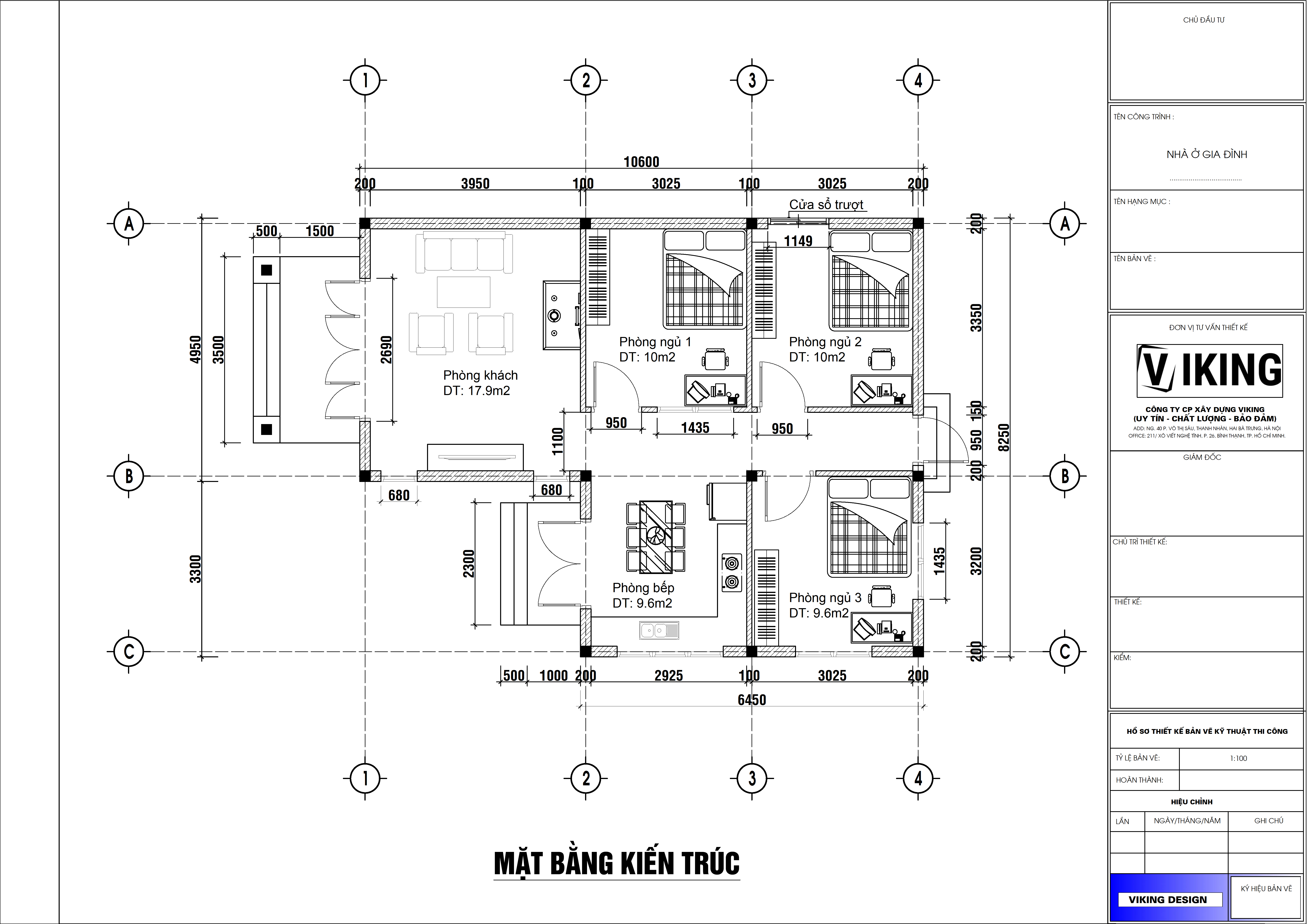 V401 | Bản vẽ thiết kế mẫu nhà mái Thái hiện đại 1 tầng 3 phòng ngủ, kích thước 8.2x10.6m, bản in A3 đẹp, có phối cảnh 3D