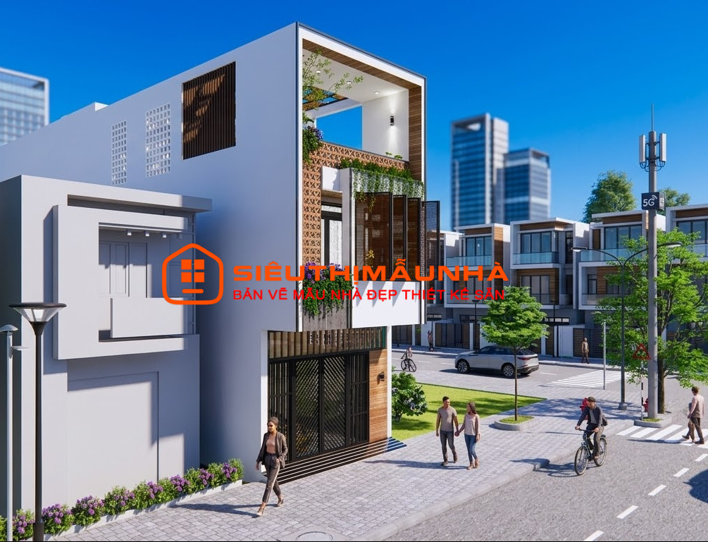 V815 | Mẫu nhà phố hiện đại kích thước 5,7x17m 2 tầng 4 phòng ngủ đầy đủ hồ sơ thiết kế