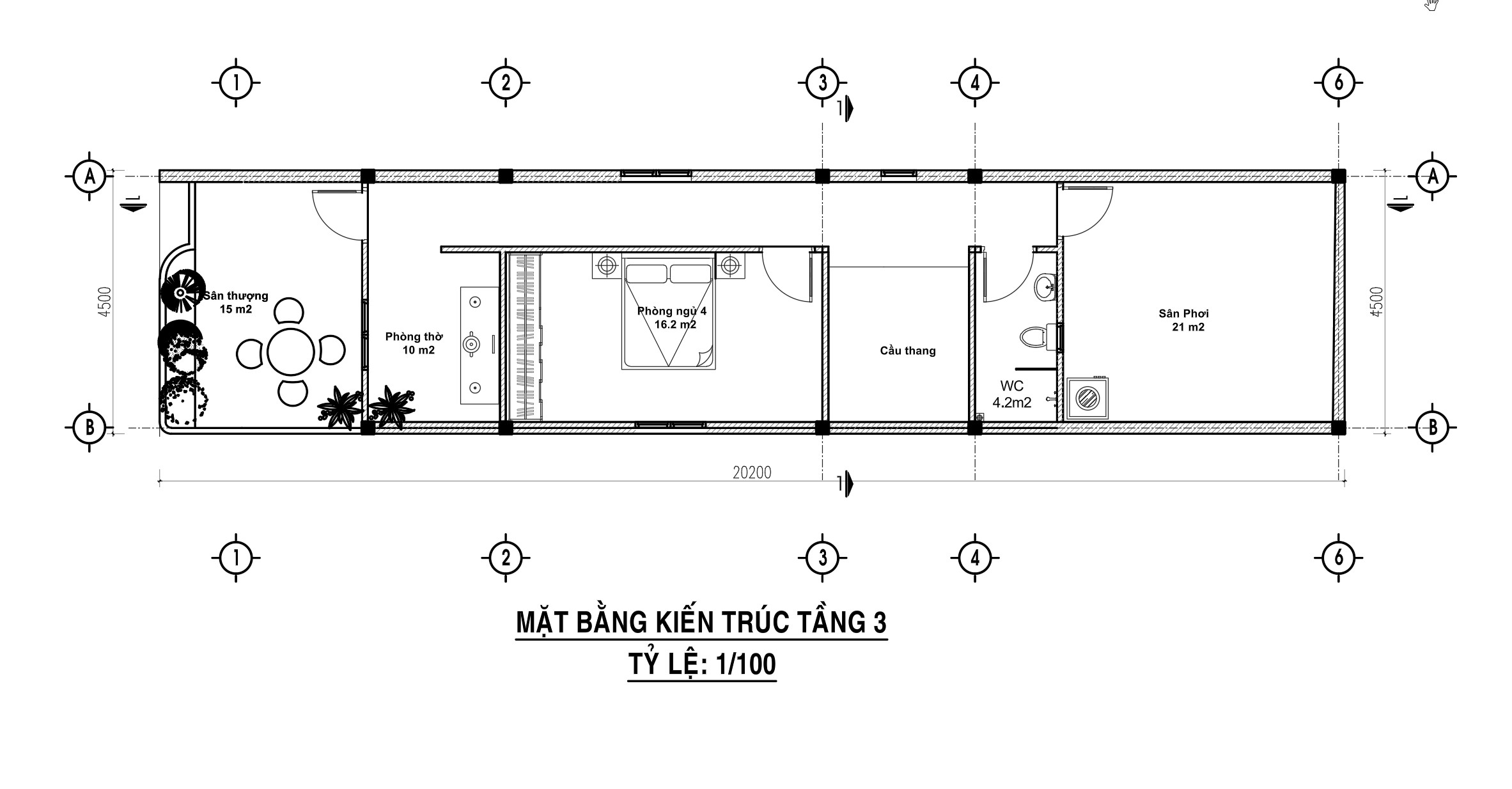 V697 | Bản vẽ thiết kế Full hồ sơ mẫu nhà phố 2 tầng 1 tum, 4 phòng ngủ 4 WC, kích thước 5x18m, bản in A3 đẹp, phối cảnh 3D