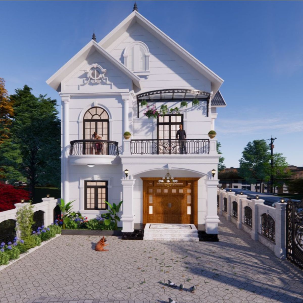 V767 | Bản vẽ kiến trúc mẫu nhà mái Thái 2 tầng 4 phòng ngủ kích thước 10,6x13,2m