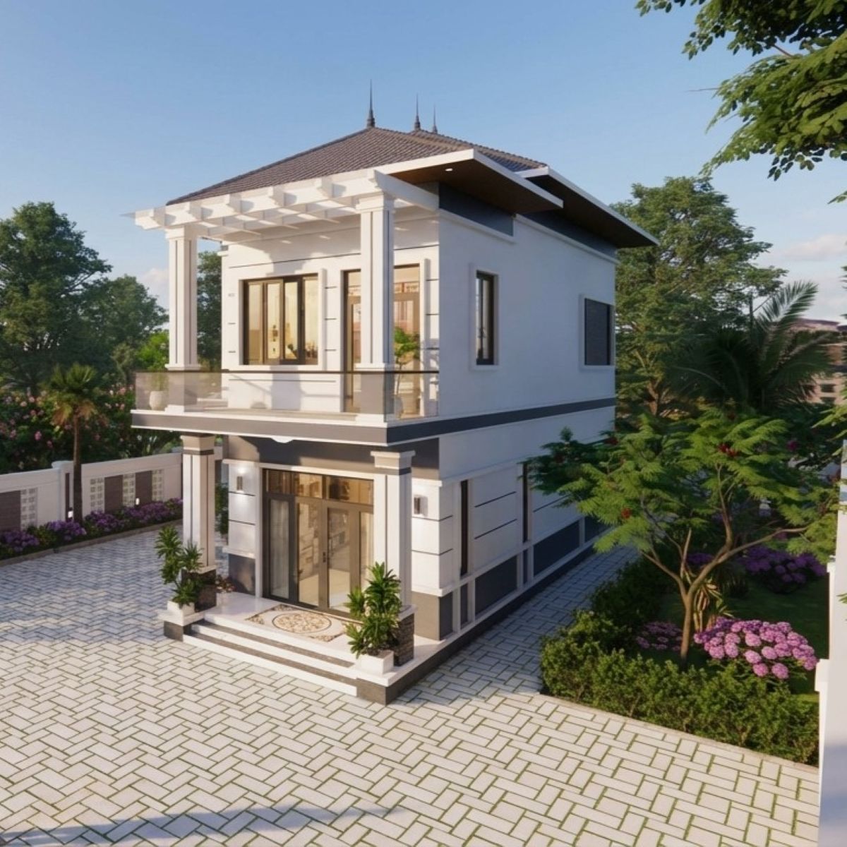 V731 | Bản vẽ phương án công năng mẫu nhà mái Nhật 2 tầng 3 phòng ngủ và 1 phòng làm việc, kích thước 8x15m, bản in A3 đẹp
