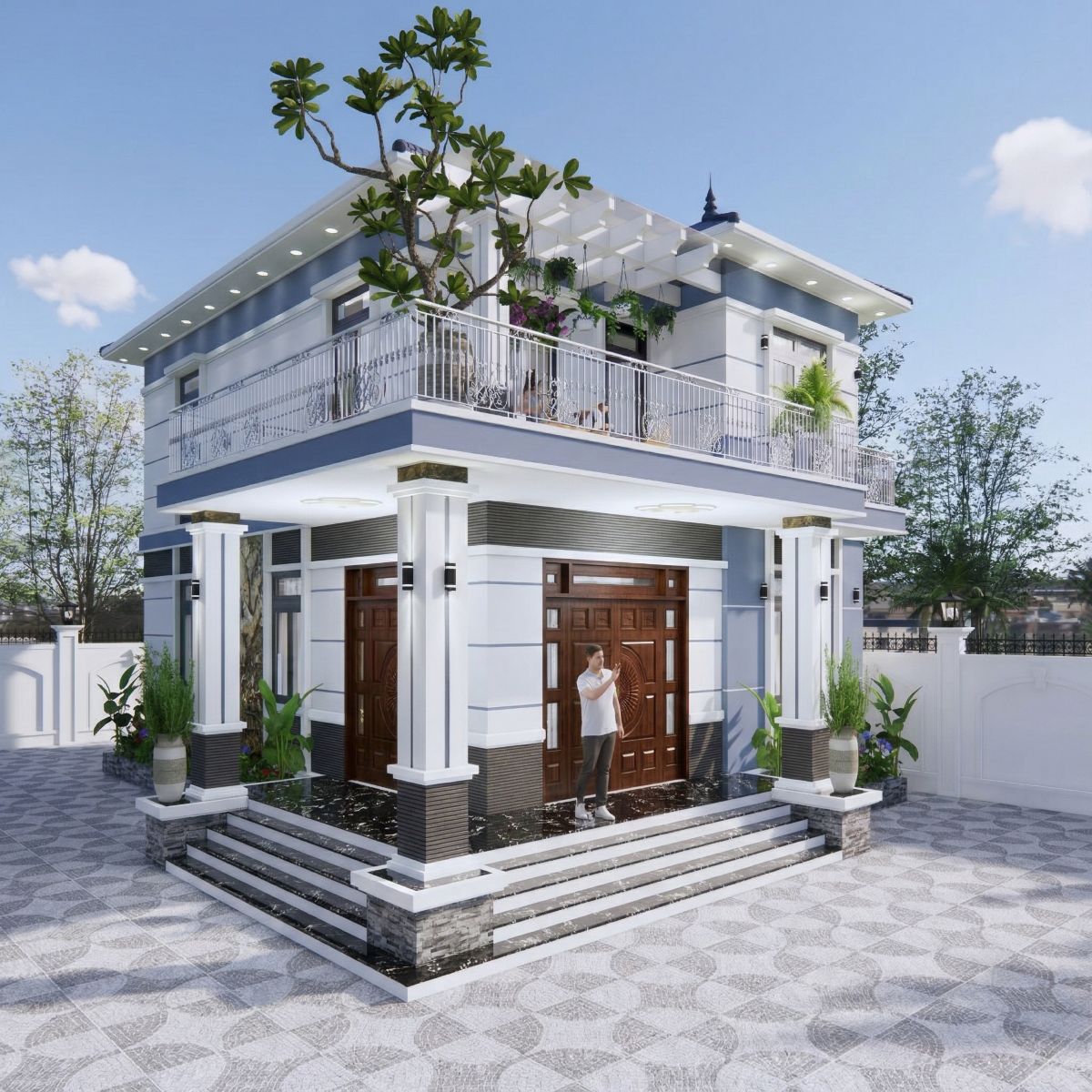 V721 | Bản vẽ thiết kế full hồ sơ mẫu nhà mái Nhật hiện đại 2 tầng 6 phòng ngủ, kích thước 10x14m, bản in A3 đẹp, phối cảnh 3D