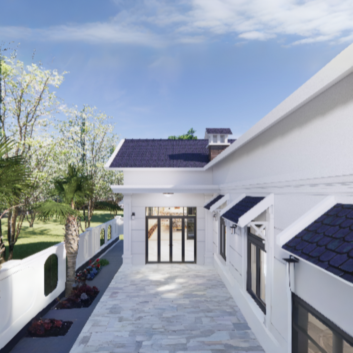 V376 | Bản vẽ thiết kế Full hồ sơ mẫu nhà mái Thái sang trọng 1 tầng 3 phòng ngủ, kích thước 11x24m, bản in A3 đẹp, phối cảnh 3D