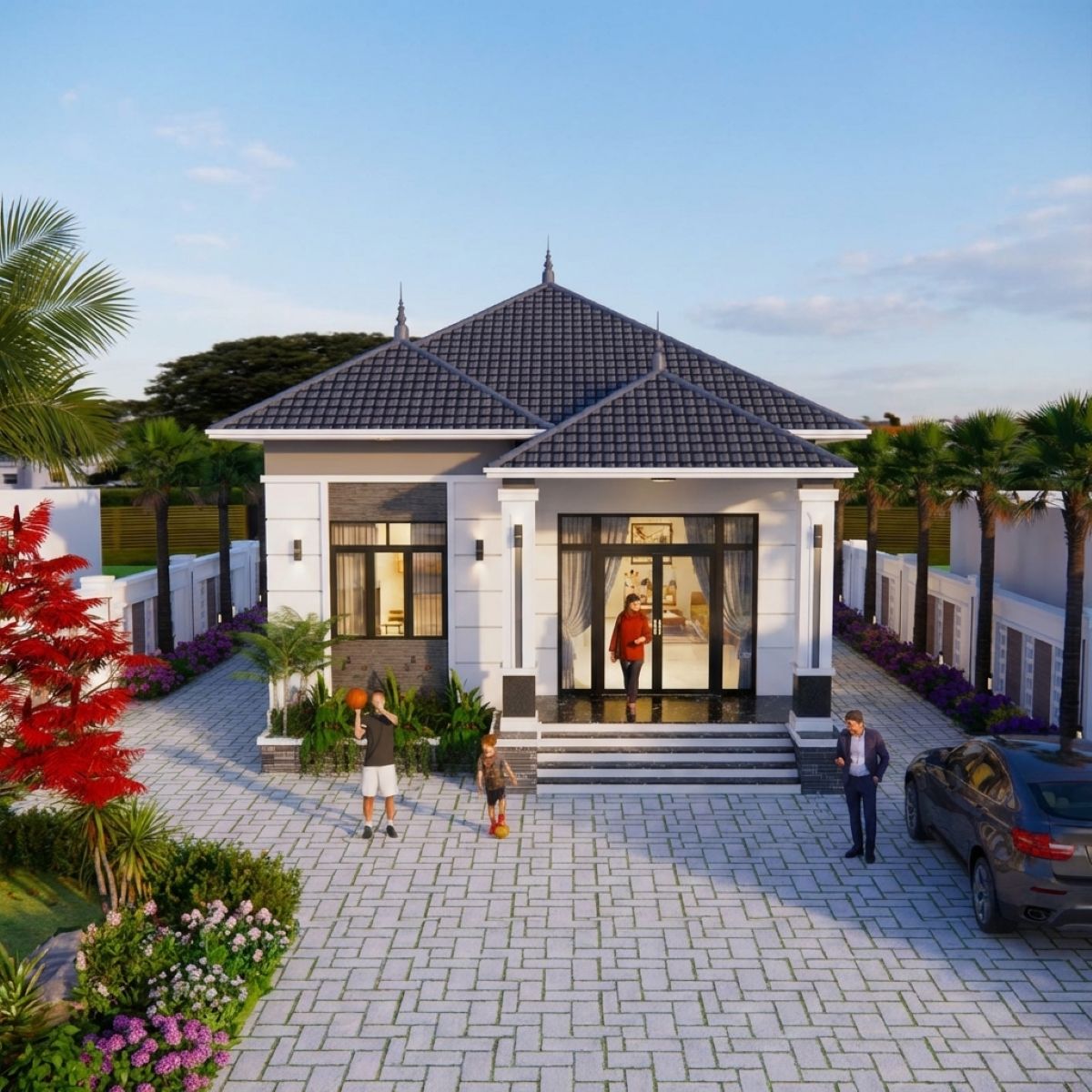 V779 | Bản vẽ thiết kế Kiến trúc, Kết cấu mẫu nhà mái Nhật 1 tầng, 2 phòng ngủ, kích thước 8x15m, bản in A3 đẹp, phối cảnh 3D