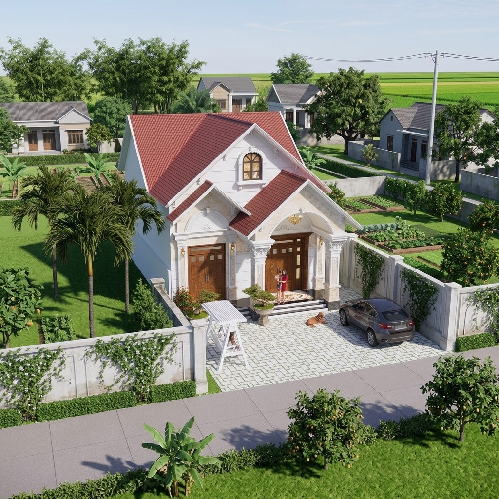 V906 | Bản vẽ Kiến trúc mẫu nhà mái Thái 1 tầng đẹp kích thước 10x17, 3 phòng ngủ.
