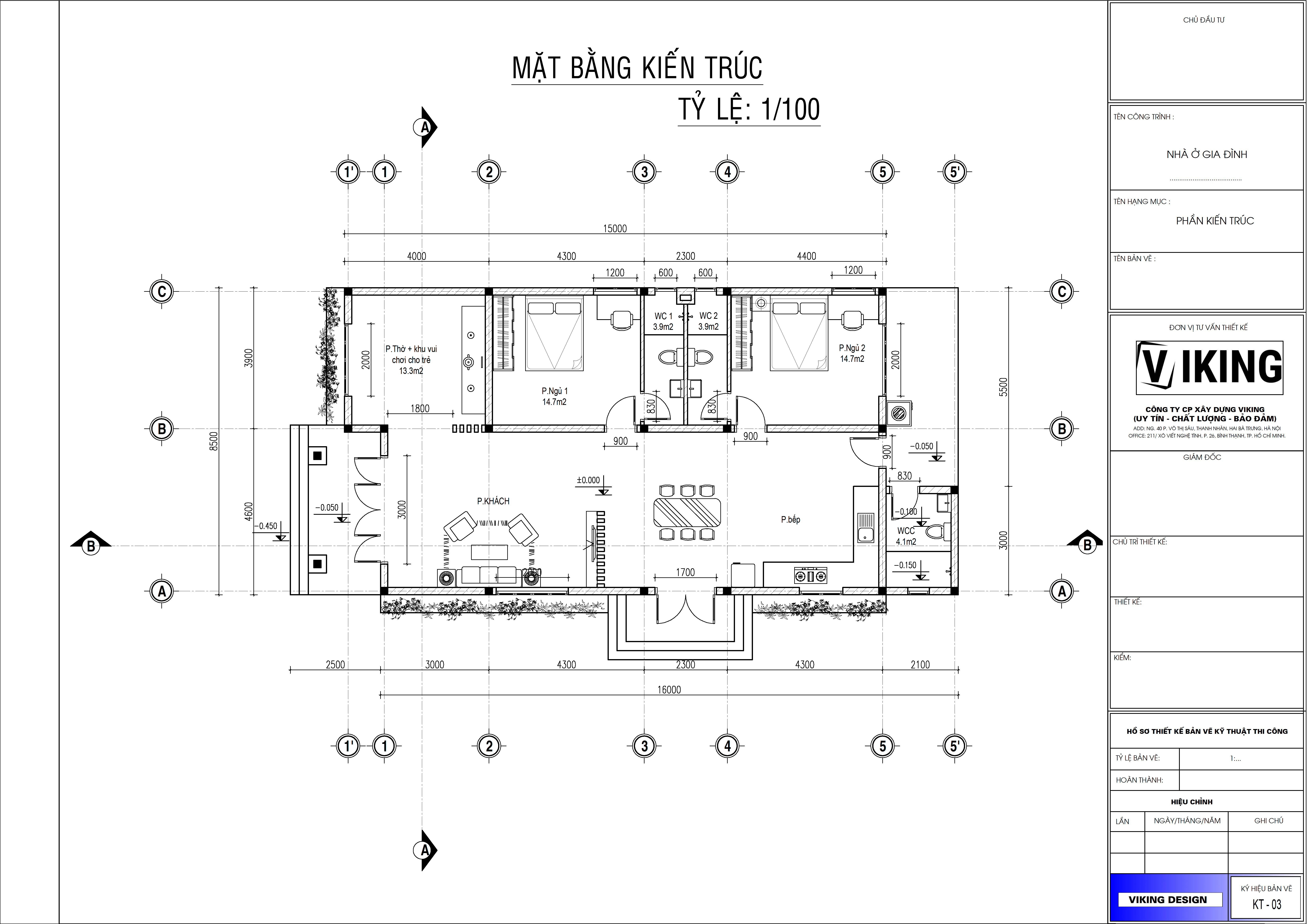 V751 | Bản vẽ thiết kế mẫu nhà cấp 4 mái Thái hiện đại-truyền thống 2 phòng ngủ, kích thước 8.5x15m, in A3 đẹp, có phối cảnh 3D