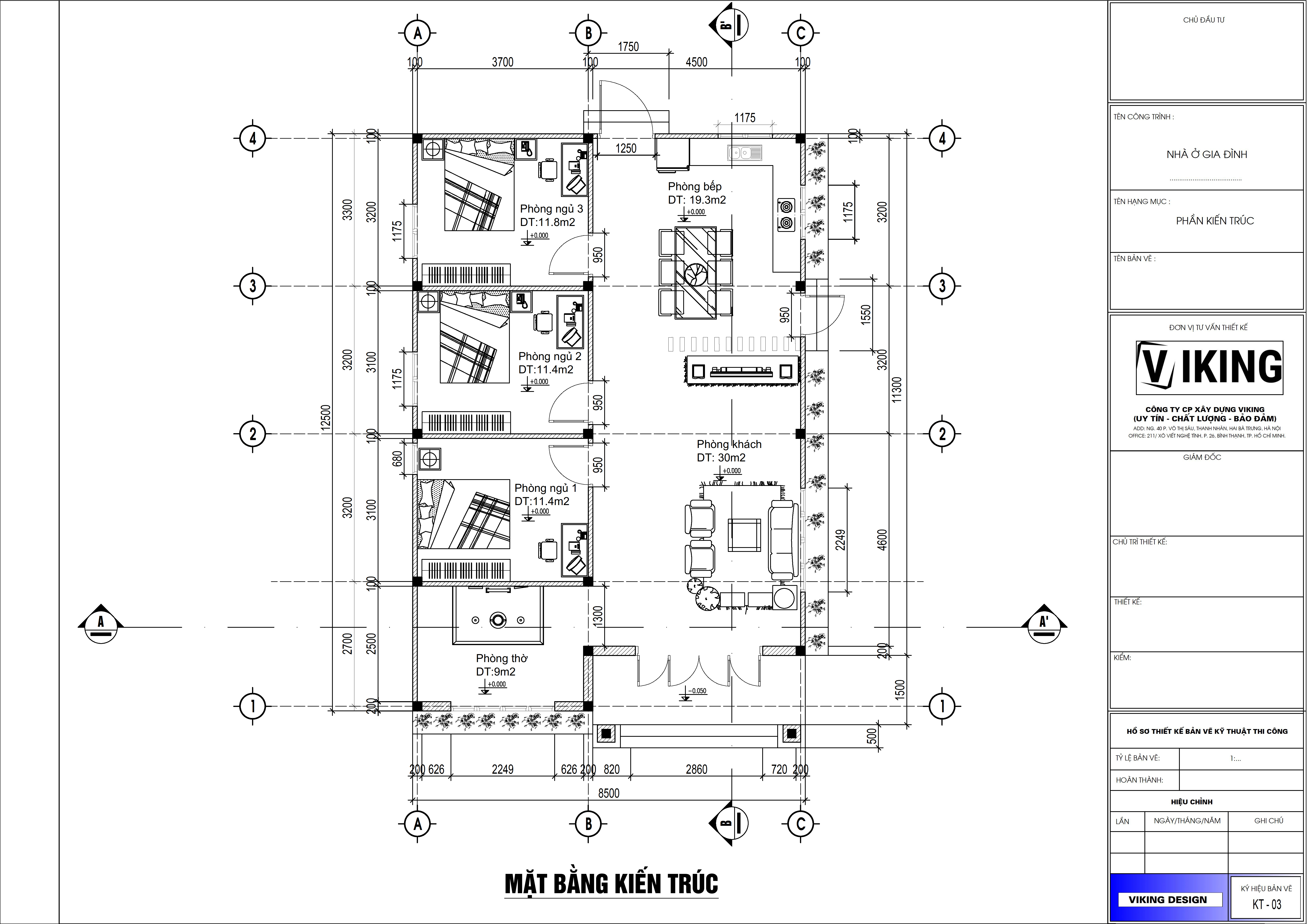 V383 | Bản vẽ thiết kế mẫu nhà cấp 4 mái Thái tân cổ điển, 3 phòng ngủ, kích thước 8.5x12.5m, bản in A3 đẹp, có phối cảnh 3D