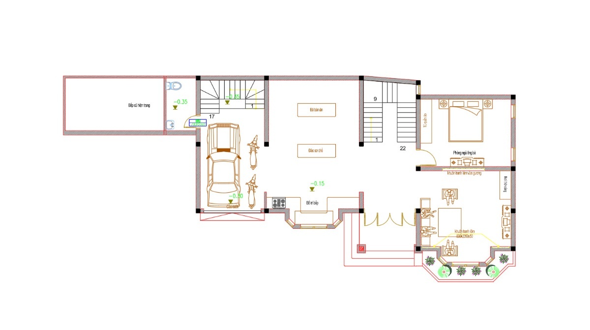 V679 | Bản vẽ thiết kế Kiến trúc mẫu biệt thự vườn sang trọng 4 tầng 6 phòng ngủ, kích thước 16x9.5m, in A3 đẹp, phối cảnh 3D